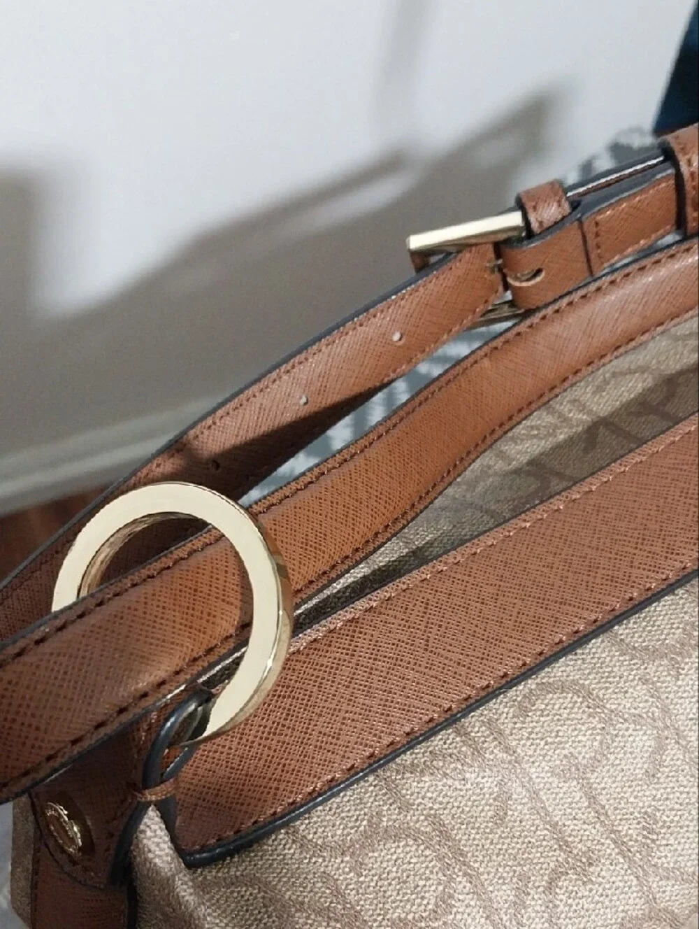 Calvin Klein Beige/Tan Logo-Print Shoulder Bag
